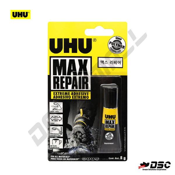 [UHU] 우후/맥스리페어/탄성접착제/투명 (UHU/MAX REPAIR) 8gr Tube/Blister Pack