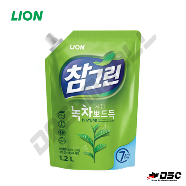 [LION] 참그린 녹차 뽀드득 리필 (라이온/주방세제/기름기 뽀드득) 1.2L